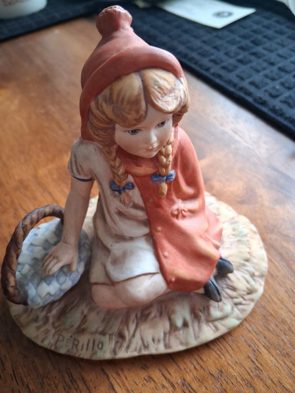 Hand-Painted Ceramic Girl Figurine in Coral and Cream